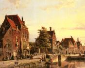 威廉 库库克 : Figures By A Canal In A Dutch Town